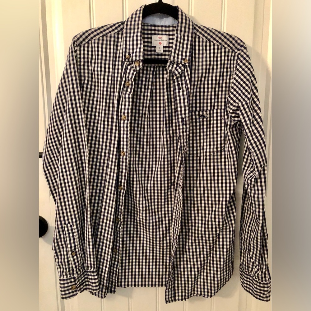 Vineyard Vines X Target Boys Long Sleeve Navy/White Check Button Down Shirt